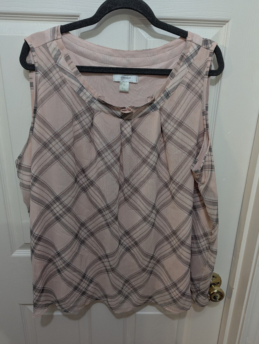 CJ Banks Pink Plaid Sleeveless Top